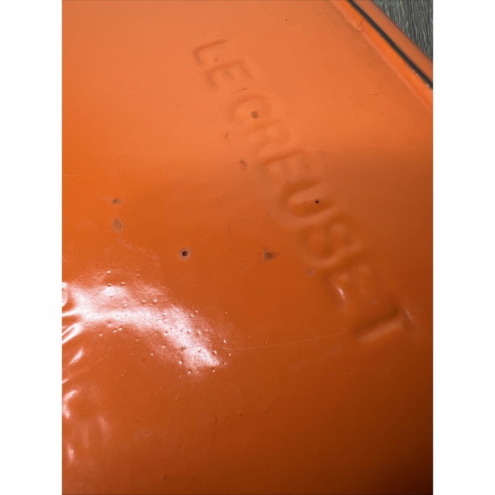 VTG Le Creuset France Orange Casserole Lasagna Pan Enameled Bail Handles Large - Picture 7 of 16